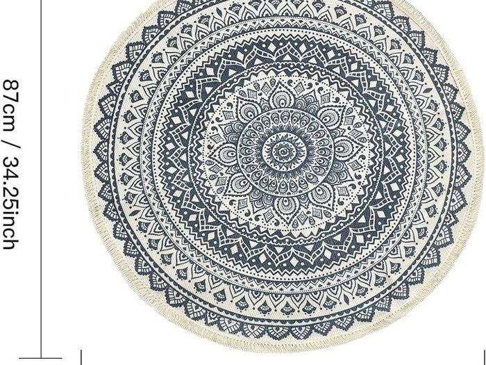 Round Cotton Area Rugs 90cm Washable Machine Hand Woven Tassels Circle Rug Carpet Chic Bohemian Pattern Floor Mats Boho rug for Bedroom Living Room Sofa Coffee Table Swing Chair Bed Side