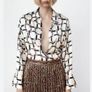 Fab Zara Limited Edition Ecru Satin Geometric Print Blouse Image 3