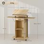 Rolling Podium Stand, Lectern with Folding Side Wings, Laptop Table with Drawer and Shelves, Oak Finish Image 3