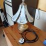 Vintage Glass Paneled Brass Plated Lamp Floral White Gold 39cm Tall Image 5