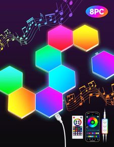 Hexagon LED Lights,8 Pack RGB Gaming Hex Wall Light Panels Sync to Music,Smart Lights with APP & Remote & Wired Control for Room Bar Bedroom Home Gaming Room Decor Present