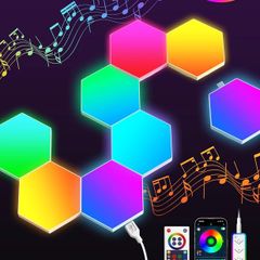 Hexagon LED Lights,8 Pack RGB Gaming Hex Wall Light Panels Sync to Music,Smart Lights with APP & Remote & Wired Control for Room Bar Bedroom Home Gaming Room Decor Present
