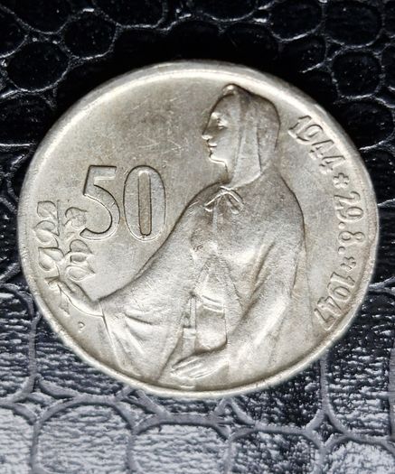 1947 Czechoslovakia 50 Silver Korun coin celebrating the 3rd Anniversary of the Slovak National Uprising