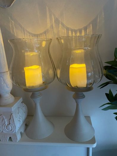 ShabbyChic Set of 2 Extra Large Candle Holders with Ribbed Glass Top