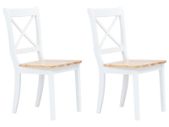 vidaXL Dining Chairs 2 pcs White and Light Wood Solid Rubber Wood
