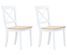 vidaXL Dining Chairs 2 pcs White and Light Wood Solid Rubber Wood