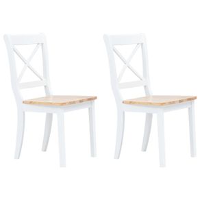 vidaXL Dining Chairs 2 pcs White and Light Wood Solid Rubber Wood
