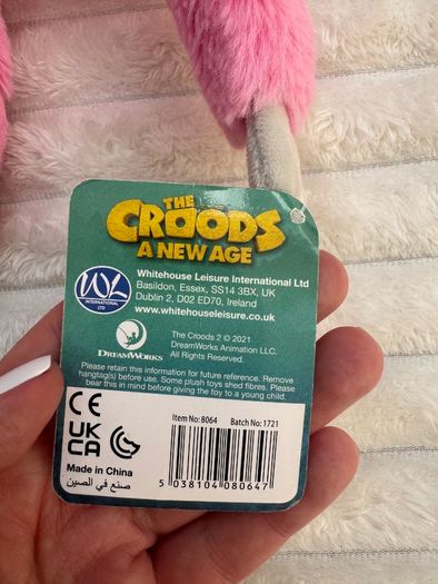 Sash The Croods New Age Pink Three Toed Sloth Plush Soft approx. 33cm. Pleae see photos
