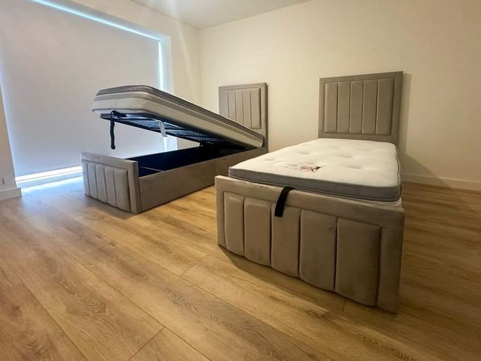 Gray single bed And mattress