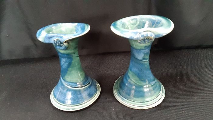 O Riain (John Ryan Cramics) handcrafted short candlesticks