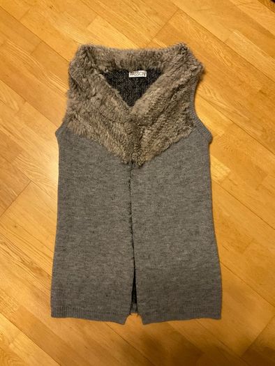 Knit Cardigan with Real Fur Collar