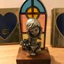 Two Brass Heart Shaped Frames + Statue of Child Image 6