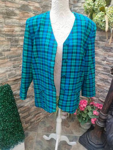 Green and Blue tartan plaid Blazer made in Ireland size 16