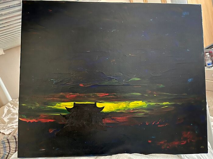 Large oil painting. Asian temple at night. By renowned Irish artist David Foley