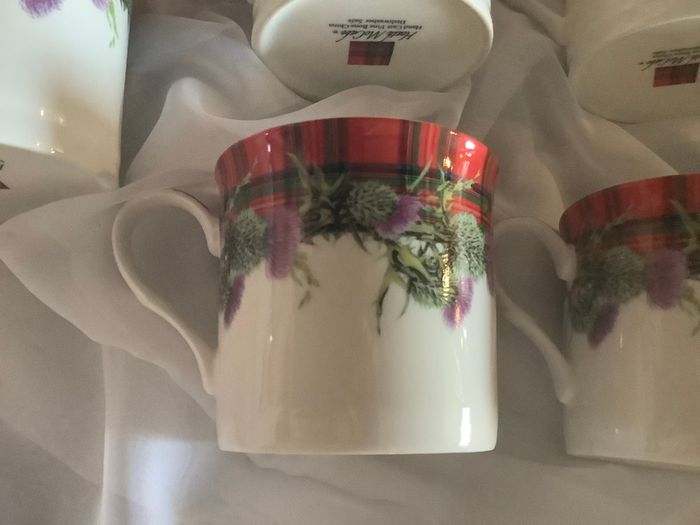 4 Fine China Thistle Tartan Mugs