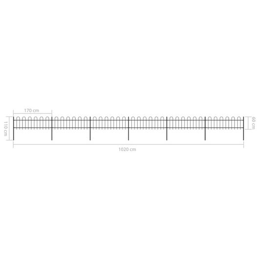 Garden Fence with Hoop Top Steel 10.2x0.6 m Black