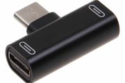 Black 2in1 Dual Type C to USB-C Headphone Audio Charger Adapter Converter