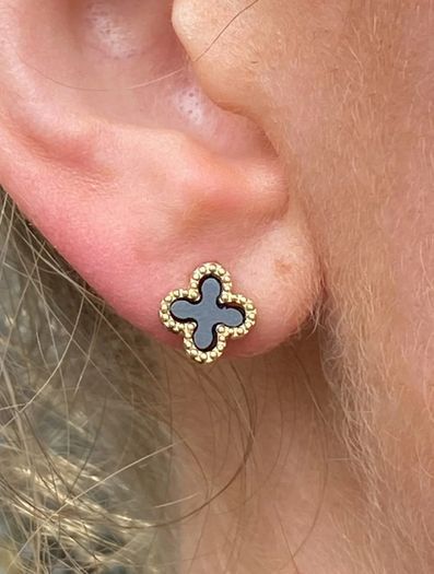 9ct gold onyx quatrefoil earrings