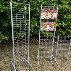 Large Silver Shop Display Stands - Grid Wall Style - Multiple Uses - With 20 Free Hooks!