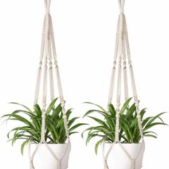 2 Pcs Macrame Plant Hangers Indoor Hanging Planter Basket Flower Pot Holder Jute Rope with Beads No Tassels, 89cm