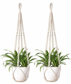 2 Pcs Macrame Plant Hangers Indoor Hanging Planter Basket Flower Pot Holder Jute Rope with Beads No Tassels, 89cm