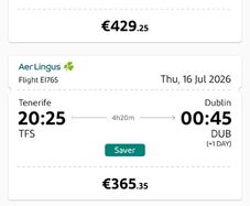 July 10th 2026 Dublin to Tenerife return flights x2