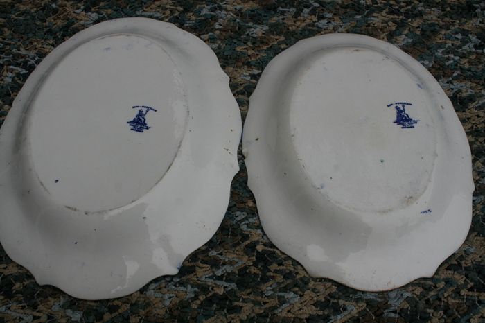 Vintage Ironstone Blue and white Transfer Serving Plates HUDSON WILCOX & TILL - England 16"x12" and 14"x11"