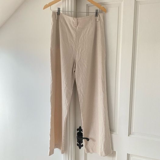 Stradivarius Wide-Leg Linen Blend Pleated Trousers Ecru Beige