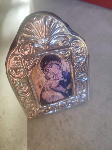 Framed Vintage Madonna and child  picture- in Silver stamped 925 Frame.