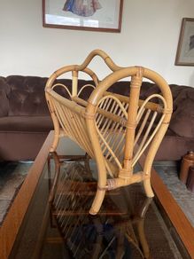 Vintage Mid Century Bamboo Magazine Rack with Heart Motifs