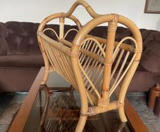Vintage Mid Century Bamboo Magazine Rack with Heart Motifs