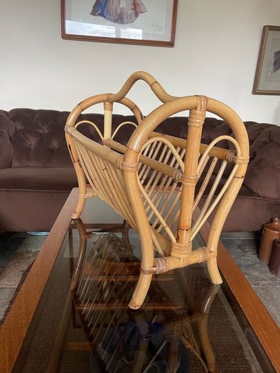 Vintage Mid Century Bamboo Magazine Rack with Heart Motifs