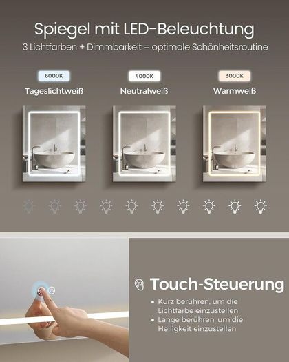 LED Bathroom Mirror Cabinet with Storage White, 50x60 cm, Defogging, Magnifying Mirror, USB & Power Outlets