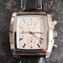 Mens Casual Chronograph Watch Black - Stylish Rectangle White Dial With Leather Strap Image 2