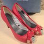 Womens Tommy Hilfiger Caitlyn Red Leather Shoes Open Peep Toe Heels Slip On Boxed Spring 2012 Size Uk 5 Eu 38 Image 2