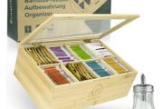 Brand New Premium tea box including sugar shaker 100 bamboo wood, with 8 dividers -