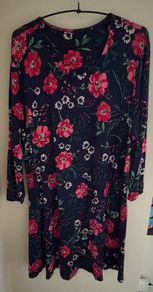 Navy with Pink Flowers 3/4 Sleeve Dress