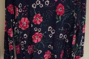 Navy with Pink Flowers 3/4 Sleeve Dress