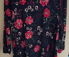 Navy with Pink Flowers 3/4 Sleeve Dress