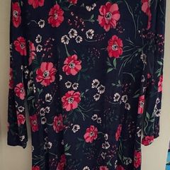 Navy with Pink Flowers 3/4 Sleeve Dress