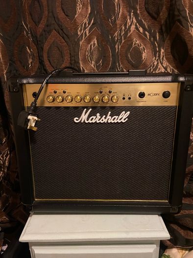 Fender Greta guitar amp, Marshall MG30fx amp/cab with 10" Celestion Creamback speaker and Mooer GE100 multi fx pedal