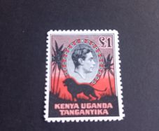 Rare George V Kenya Uganda Tanganyika 1 pound stamp, unused, D18 free reg post