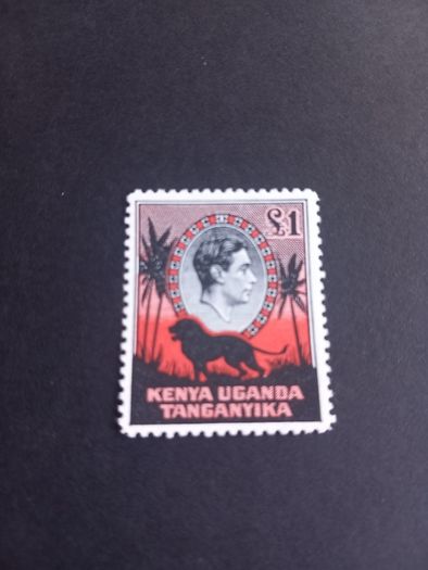 Rare George V Kenya Uganda Tanganyika 1 pound stamp, unused, D18 free reg post