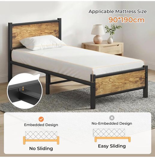 3ft Single Bed Frame, Single Bed with Heavy Duty Metal Slats Support Under-Bed Storage, Noise Free, Easy Assembly, No Box Spring Needed
