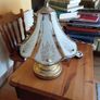 Vintage Glass Paneled Brass Plated Lamp Floral White Gold 39cm Tall Image 4