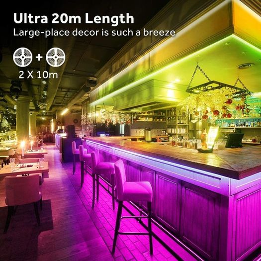 20M LED Strip Lights, Govee Ultra-Long Colour Changing Light Strip with Remote, Bright RGB LED Lights, DIY Colour Options Tape Lights for Bedroom Ceiling Under Cabinet, 2pcs x 10m with UK Plug [Energy Class A+++]