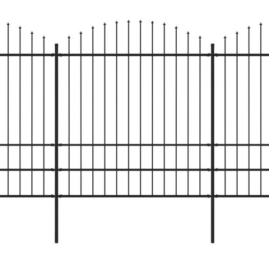Garden Fence with Spear Top Steel (1.75-2)x5.1 m Black