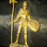 Vintage Full Brass Knight in Full Armor, holding a Poleaxe or Halberd in one hand and a Shield bearing a cross emblem in the other, Postage Available or Collection, Image 3