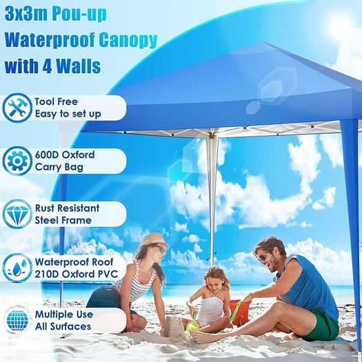 Folding Gazebo 3 x 3 m Waterproof UV Protection Gazebo Popup Garden Tent