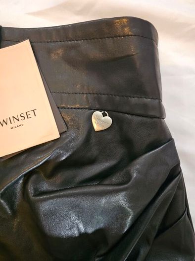 Twinset Milano Black Faux Leather Skirt